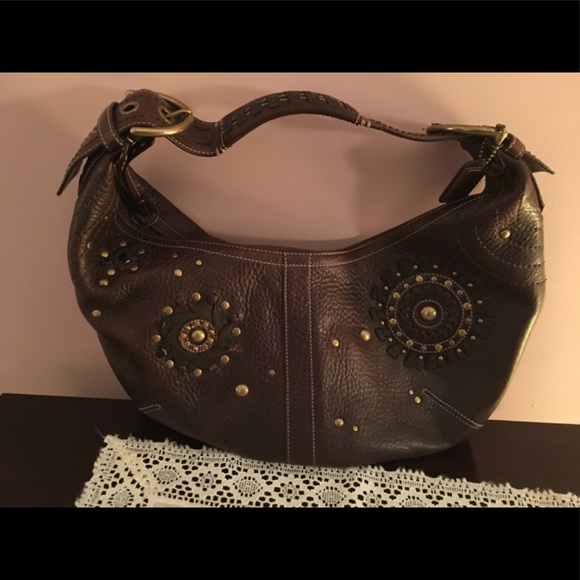 NEW COACH Gorgeous Brown Leather Embellished Hobo - Picture 3 of 8